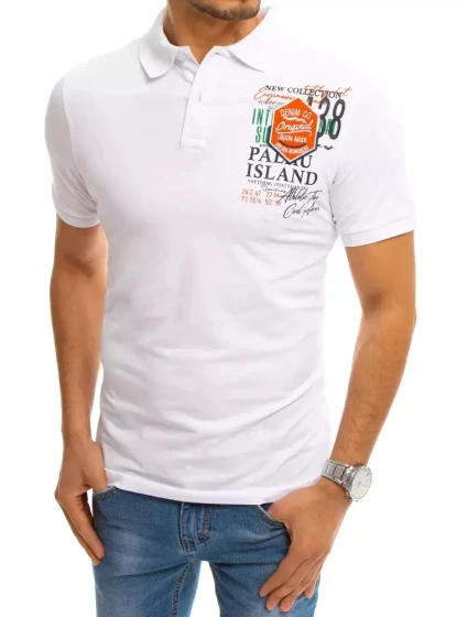 FashionStreet biele polo tričko s potlačou PX0370 FashionStreet biele polo tričko s potlačou PX0370