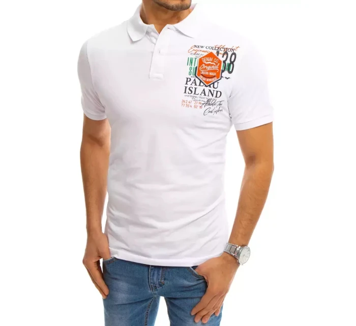 FashionStreet biele polo tričko s potlačou PX0370 FashionStreet biele polo tričko s potlačou PX0370
