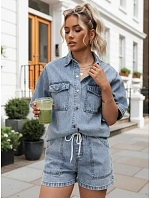 Dámska súprava s džínsovou košeľou a šortkami, svetlo modrá, FashionStreet AY1206 Dámska súprava s džínsovou košeľou a šortkami, svetlo modrá, FashionStreet AY1206