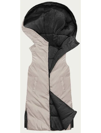 Čierno-svetlo béžová dlhá dámska vesta (V772G)