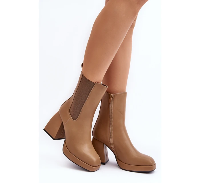 Botki Damskie Na Platformie I Obcasie Brązowe Stelares