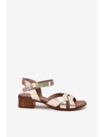 Skórzane Sandały Na Delikatnym Obcasie Zazoo 40372 Złote Skórzane Sandały Na Delikatnym Obcasie Zazoo 40372 Złote