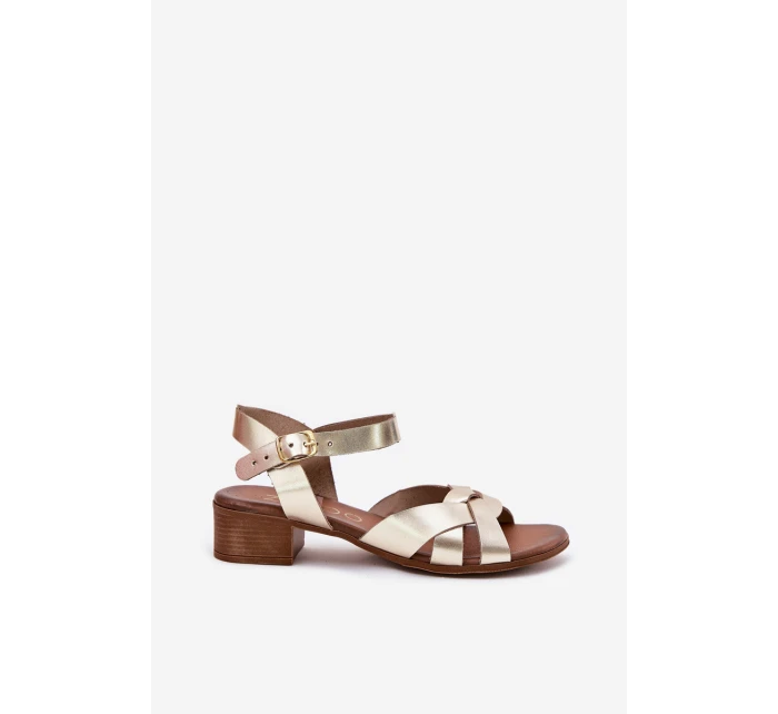 Skórzane Sandały Na Delikatnym Obcasie Zazoo 40372 Złote Skórzane Sandały Na Delikatnym Obcasie Zazoo 40372 Złote