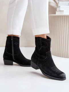 Dámske semišové členkové topánky Kovbojské topánky s nízkym podpätkom Sergio Leone Black