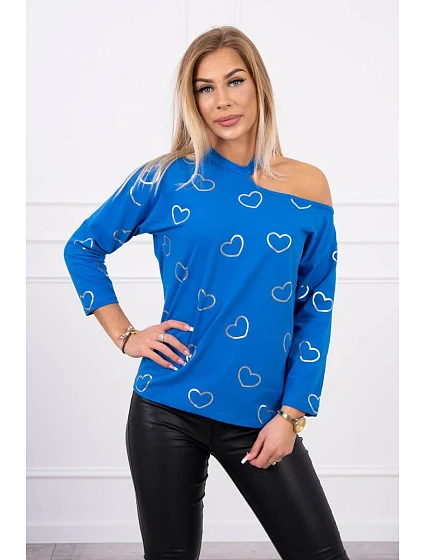model 18746194 modrá halenka s potiskem srdce - K-Fashion