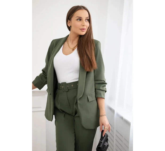 Elegantná súprava saka a nohavíc v khaki farbe