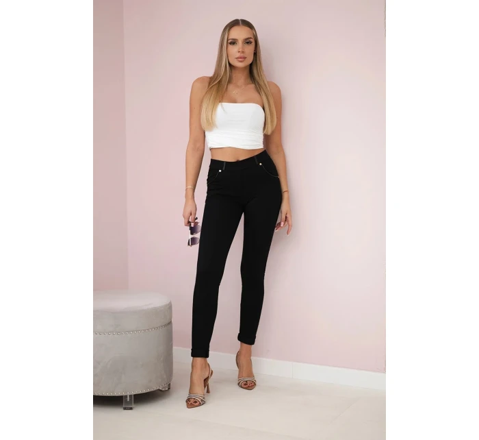 Bavlnené nohavice s lemom na vreckách čierne