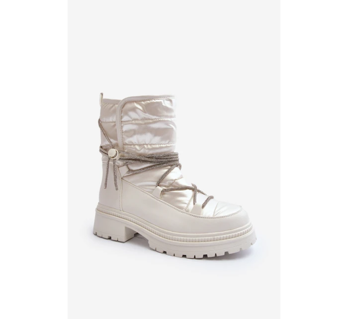 Dámské bílé zimní boty s ozdobným šněrováním model 21645231 - Boto