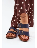 Dámské pantofle na korkové platformě s přezkami tmavě modré model 21704319 - EVENTO Dámské pantofle na korkové platformě s přezkami tmavě modré model 21704319 - EVENTO