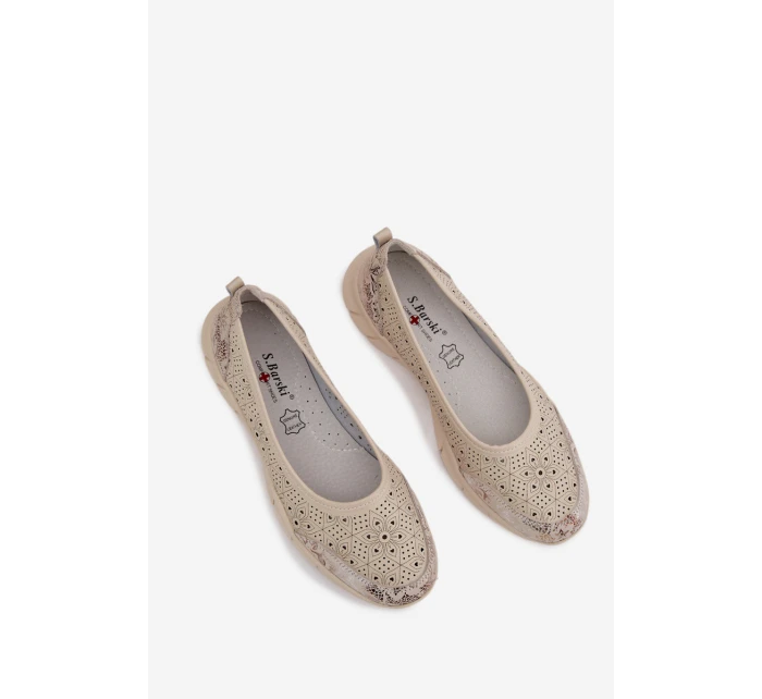 Kožené krajkové baleríny S.Barski GR61-5973 béžové