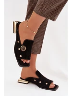 Semišové pantofle se zlatými ozdobami D&A CR61-3061 Černé