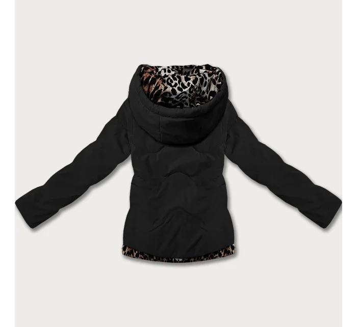 Miss TiTi Čiernohnedá krátka voľná bunda s leopardím vzorom (25898)