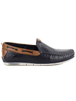 Pánské tmavě modré kožené mokasíny model 22072474 - Bugatti