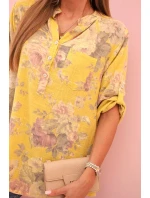 Dámske bavlnené tričko s kvetinovým vzorom a vyhrnutými rukávmi kiwi Dámske bavlnené tričko s kvetinovým vzorom a vyhrnutými rukávmi kiwi