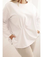 Dámská blůza Plus Size s bavlnou, kapsou a ohrnutým rukávem kiwi