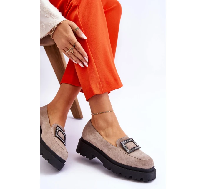 Wygodne Zamszowe Mokasyny Beżowe Agathe Wygodne Zamszowe Mokasyny Beżowe Agathe