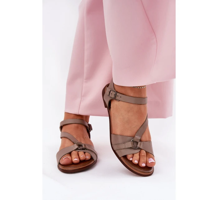 model 21694309 Kožené Dámské Sandály Tmavě Béžové - Zazoo