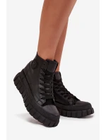 Zateplené Vysoké Tenisky Dámské Na Platformě S Zipem Černé model 21705267 - Boto