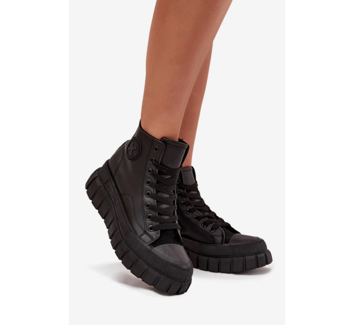 Zateplené Vysoké Tenisky Dámské Na Platformě S Zipem Černé model 21705267 - Boto