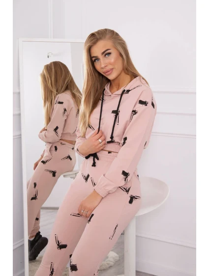 Sada s potlačou pištole tmavo púdrovo ružová