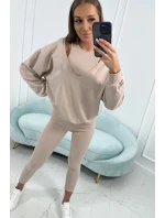 model 18753509 set halenka + top + legíny béžová - K-Fashion