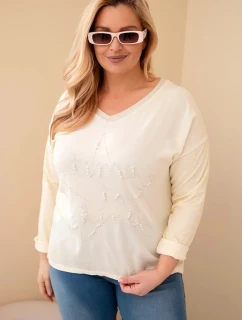 Dámska blúzka v nadmernej veľkosti s potlačou a perlami žltá