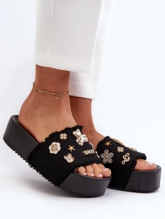 Klapki Damskie Na Platformie Z Przypinkami Czarne Zranesia