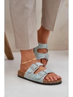 pantofle na korkové podrážce s přezkami mátové model 21685406 - Boto pantofle na korkové podrážce s přezkami mátové model 21685406 - Boto