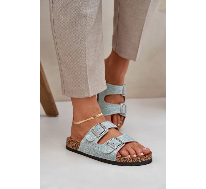 pantofle na korkové podrážce s přezkami mátové model 21685406 - Boto pantofle na korkové podrážce s přezkami mátové model 21685406 - Boto