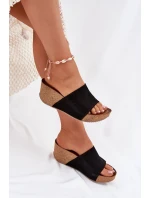 Zazoo 40311 Zamszowe Klapki Damskie Na Korkowym Koturnie Czarne