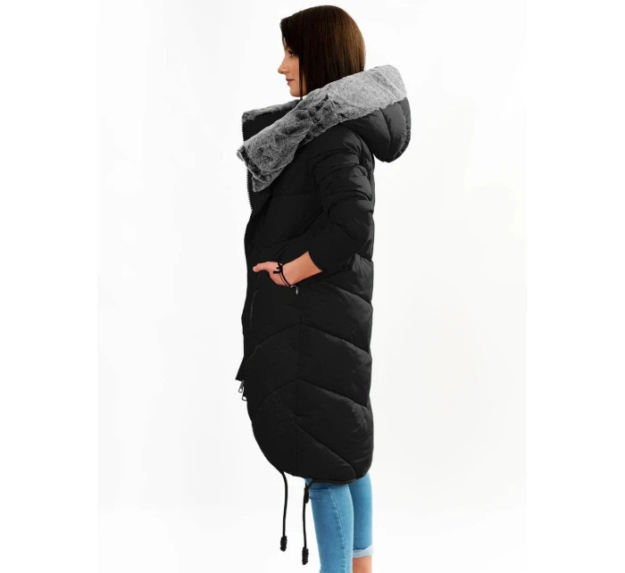 Černá dlouhá zimní bunda s kapucí model 21241716 - Libland