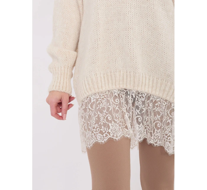 Dámský svetr v barvě ecru s přídavkem mohéru model 21818071 - Factory Price Dámský svetr v barvě ecru s přídavkem mohéru model 21818071 - Factory Price