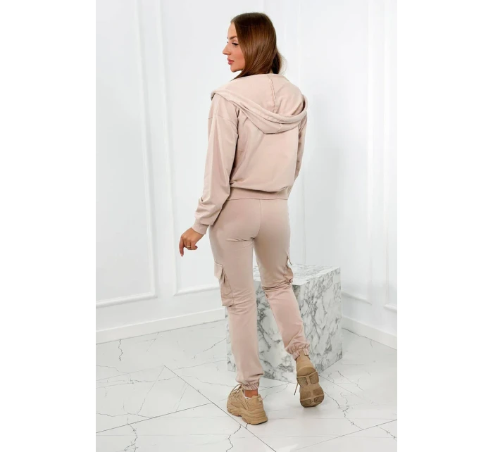 Set 3 v 1 mikina + top + kalhoty světle béžová