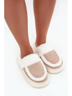 Dámské pantofle na tlusté podrážce s kožešinou model 21710314 Béžové - VINCEZA