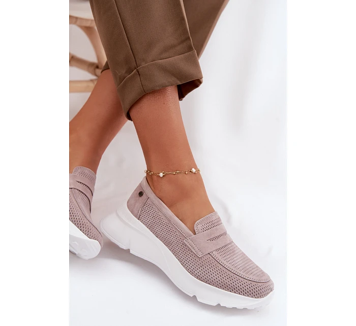 Dámské mokasíny z přírodního semiše na platformě Vinceza Béžové