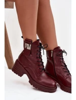 Dámske kožené pracovné čižmy na podpätku s ozdobnými detailmi Artiker - bordové Dámske kožené pracovné čižmy na podpätku s ozdobnými detailmi Artiker - bordové