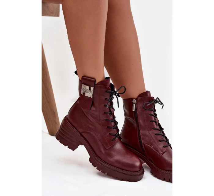 Dámske kožené pracovné čižmy na podpätku s ozdobnými detailmi Artiker - bordové Dámske kožené pracovné čižmy na podpätku s ozdobnými detailmi Artiker - bordové