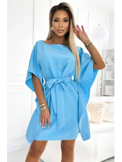 287-26 SOFIA Motýlie šaty so zaväzovaním v páse - MODRÉ