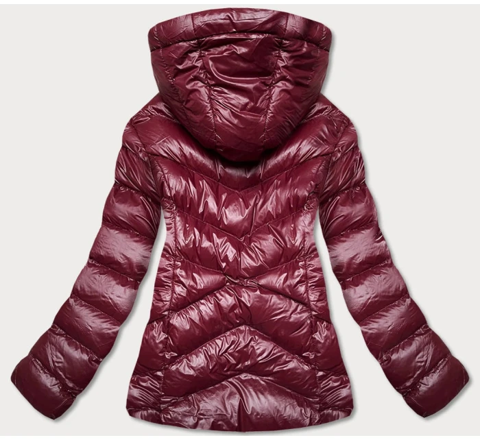 Dámska krátka zimná bunda v čerešňovej farbe (23066-7)