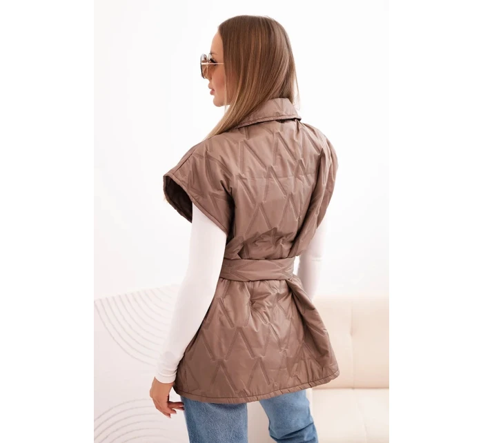 Dámska prešívaná vesta s opaskom a širokým golierom Fango