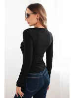 Dámska blúzka z viskózy s opaskom a brošňou čierna