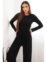 Dámský viskózový komplet s model 21731230 a širokými kalhotami černý - K-Fashion Dámský viskózový komplet s model 21731230 a širokými kalhotami černý - K-Fashion