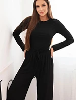 Dámsky viskózový set s blúzkou a širokými nohavicami čierny