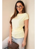 Dámska rebrovaná blúzka z viskózy s vodným výstrihom a riasením žltá