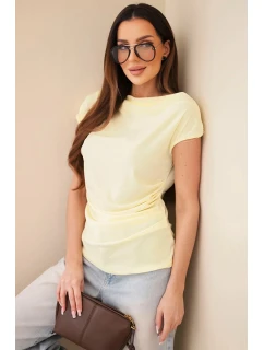 Dámska rebrovaná blúzka z viskózy s vodným výstrihom a riasením žltá