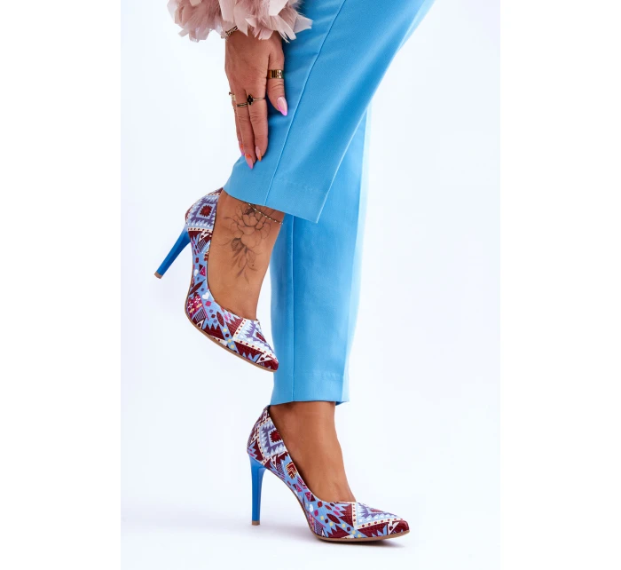 Modne Skórzane Szpilki Lewski Shoes 2659 Niebiesko-Czerwone