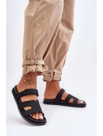 Materiałowe Damskie Klapki Na Rzep Czarne Jose