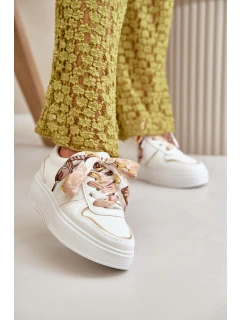 Sneakersy Damskie Na Platformie Z Ozdobnym Sznurowaniem Białe Mistra
