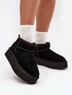 Semišové dámské zimní boty na platformě model 21707888 Černé - VINCEZA