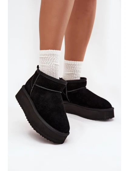 Semišové dámské zimní boty na platformě model 21707888 Černé - VINCEZA